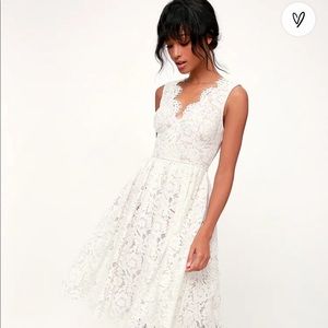 Lulus Love Swept White Lace Midi Skater Dress